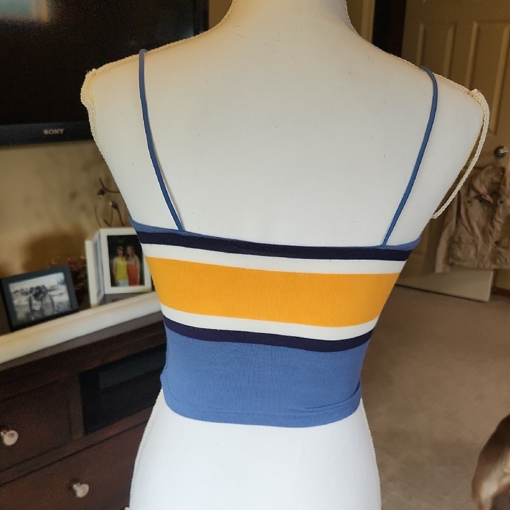 Chic Blue and Yellow Striped Crop Top - Picture 3 of 6